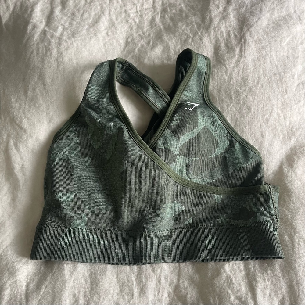 Gymshark Green Camouflage Seamless Sports Bra